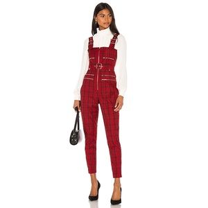 WeWoreWhat Pompeian Red Plaid Moto Overalls